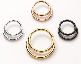 Double Hoop Nose Ring, Faux Nose Hoop, Minimal Nose Cuff, Silver Gold Black Rose Gold Nose Jewelry, 8mm 10mm Body Jewelry
