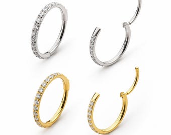 Titanium Steel CZ Nose Ring Hoop, Dainty Crystal Clicker Hoop, Cartilage Earring, Helix Hoop, Septum Ring, 20G Piercing Jewelry