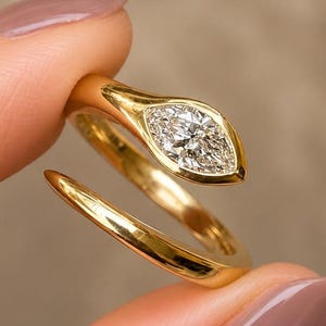 Marquise Cut Moissanite Ring, East West Bezel Set Ring, Snake Wrap Ring, 925 Sterling Silver Promise Ring, Gift for Her