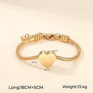 Personalized Cremation Heart Urn Bracelet For Ashes, Engraved Initial Minimalist Womens Bracelet For Her, Customized Dainty Name Bracelet image 9