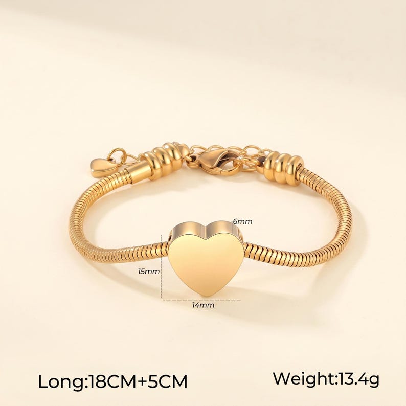 Personalized Cremation Heart Urn Bracelet For Ashes, Engraved Initial Minimalist Womens Bracelet For Her, Customized Dainty Name Bracelet image 9