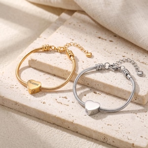 Pulsera personalizada con forma de corazón para cenizas, pulsera minimalista para mujer con inicial grabada, pulsera delicada personalizada con nombre.