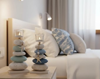 Mediterranean Stone Stacked Candle Holder.