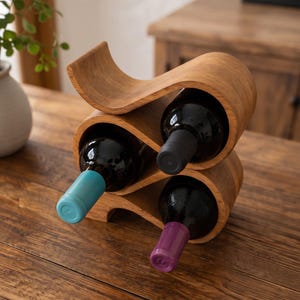 Casier à vin en bois, porte-bouteilles ondulé pour 3 bouteilles, décoration de comptoir moderne