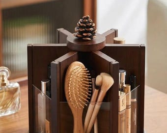 Walnoot draaiende make-uporganizer, make-upopberger voor make-up, huidverzorgingsparfumhouder