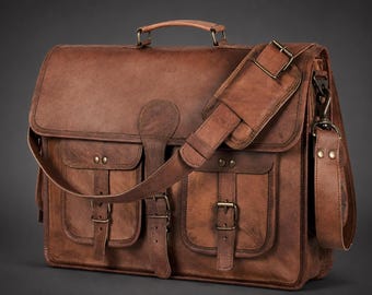 Volnerf leren schoudertas, laptopaktetas heren, vintage werktas cadeau