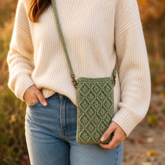 Crochet Phone Pouch Pattern PDF, Textured Crossbody Bag Pattern, Diamond Stitch Smartphone Case, DIY Crochet Purse, Beginner Pattern