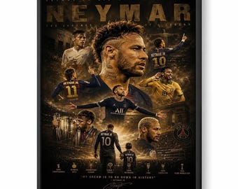 Neymar Jr Football Legend Poster, Brazil Soccer Career Canvas Art, Sports Fan Decor