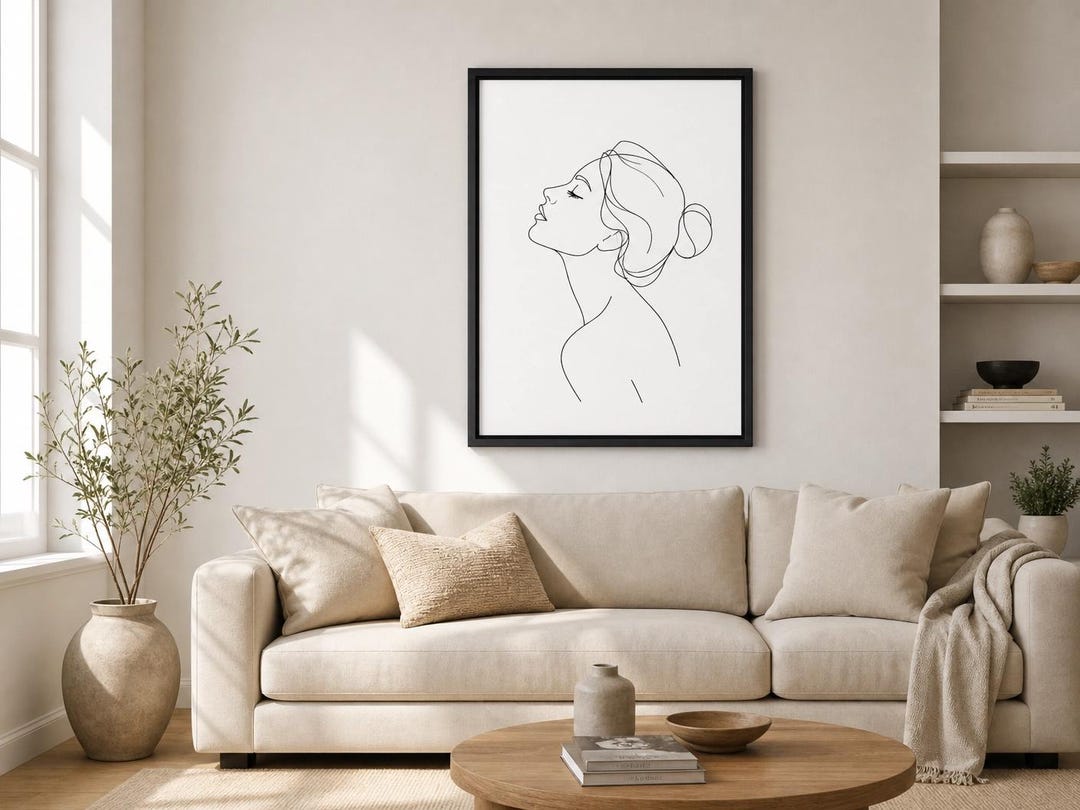 Minimalist Serene Female Line Art Print | Botanical Abstract Wall Decor ...