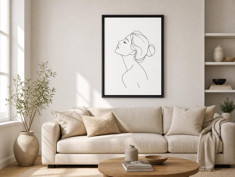Minimalist Serene Female Line Art Print | Botanical Abstract Wall Decor ...