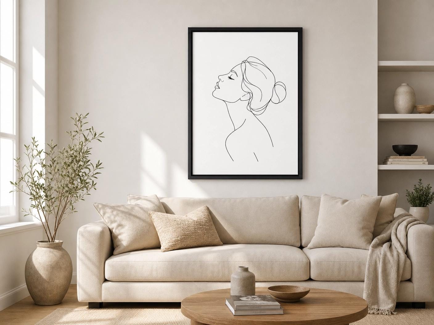 Minimalist Serene Female Line Art Print | Botanical Abstract Wall Decor ...