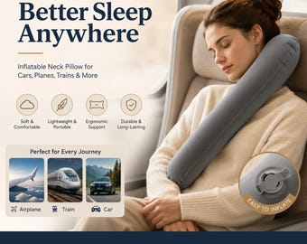 Inflatable Travel Neck Pillow for Side Sleepers, Portable Airplane Pillow for Long Flights, Neck Support for Car and Train Travel