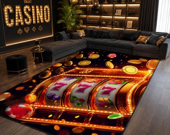 Casino Slot Machine Area Rug, Vegas Gaming Carpet, Lucky 777 Decor (Digital Print)