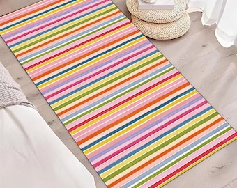 Colorful Striped Runner Rug, Modern Hallway Runner, Watercolor Stripe Carpet, Rainbow Kitchen Runner, Contemporary Entryway Rug