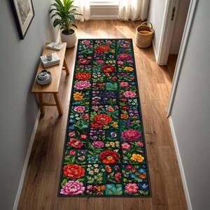 Tapis de passage en patchwork floral, tapis de jardin botanique, passage de couloir Cottagecore