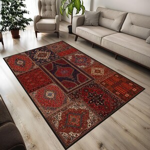 Vintage Patchwork Area Rug, Turkish Kilim Style Carpet, Traditional Oriental Design Rug, Boho Living Room Decor Rug