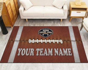 Personalized American Football Rug, Custom Team Name Rug, Custom Team Logo Carpet, Sports Fan Gift, Football Room Decor, Game Room Mat