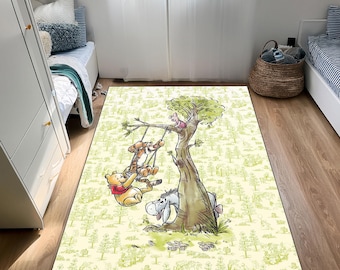 Winnie The Pooh Nursery Rug, Cartoon Character Playroom Carpet, Washable Non-Slip Floor Mat