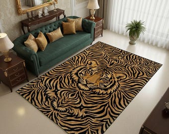 Tiger Area Rug, Wildlife Animal Print Carpet, Safari Inspired Living Room Rug, Modern Tiger Pattern Home Decor