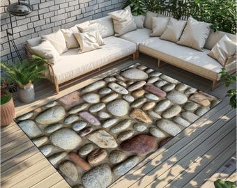 Pebble Area Rug, Stone Pattern Indoor Outdoor Carpet, Nature Inspired Porch Mat