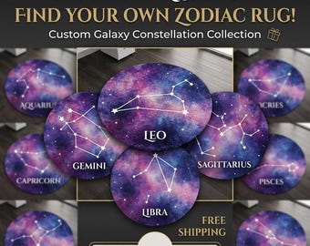 Personalized Zodiac Rug, Custom Astrology Rug,Horoscope Constellation Rug, Celestial Home Decor, Galaxy Round Rug, Birthday Gift