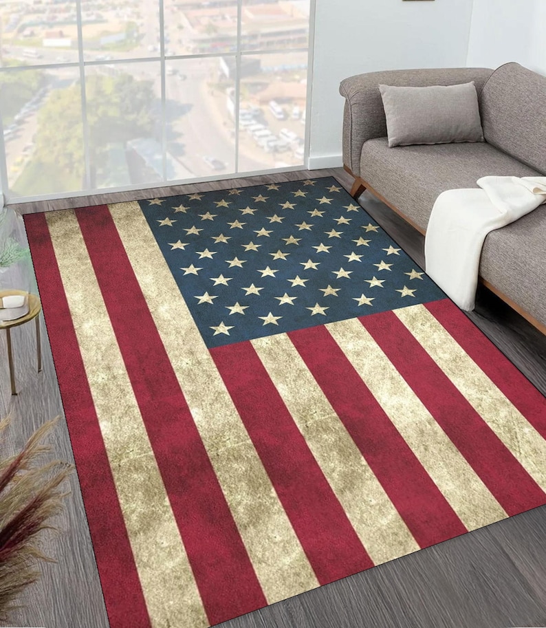 Vintage Style American Flag Area Rug, Patriotic Stars Stripes Carpet ...