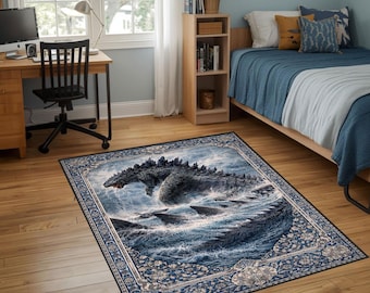 Godzilla Kaiju Ocean Monster Rug, Anime Style Gamer Room Decor