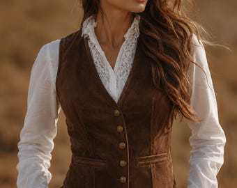 Damesvest van suède leer | Vintage westernvest | Boho cowgirlstijl