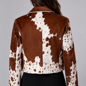 Women's Genuine Cowhide Leather Jacket Cowhide Leather Jacket with Real Cow Hair —Women Natural Genuine Pony Hair on Cowhide Jacket image 3