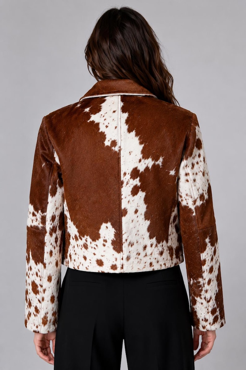 Women's Genuine Cowhide Leather Jacket Cowhide Leather Jacket with Real Cow Hair —Women Natural Genuine Pony Hair on Cowhide Jacket image 3