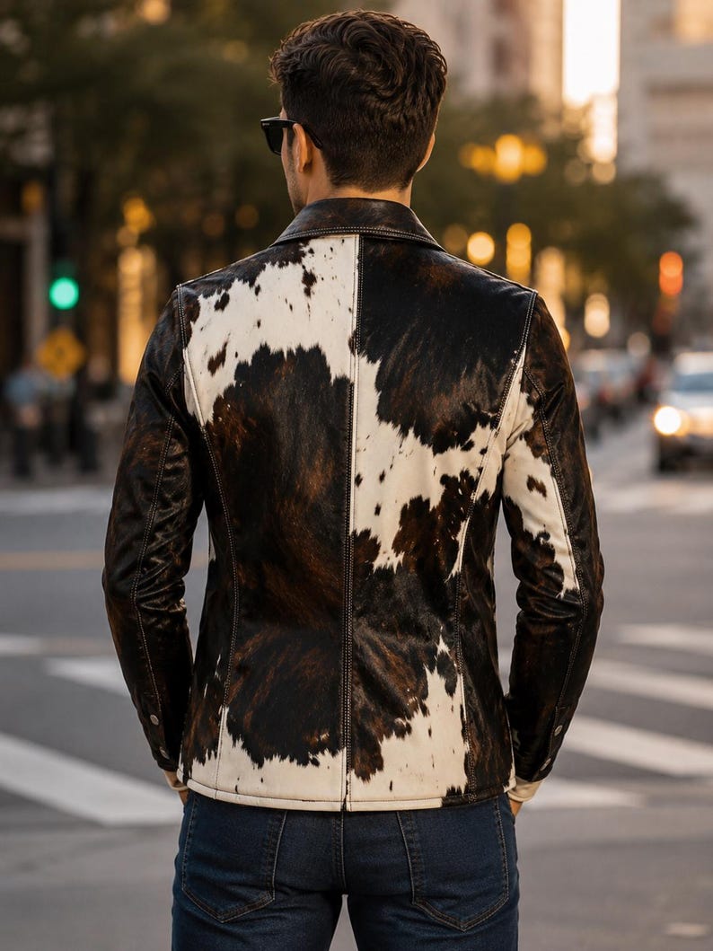 Genuine Cowhide Leather Jacket for men Natural Hair-On Cow Skin New Men's Genuine Cowhide Leather Jacket Cowhide leather jacket image 3
