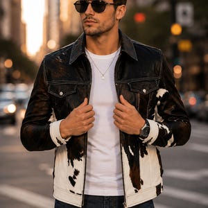 Genuine Cowhide Leather Jacket for men Natural Hair-On Cow Skin New Men's Genuine Cowhide Leather Jacket Cowhide leather jacket image 2