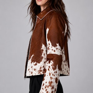 Women's Genuine Cowhide Leather Jacket Cowhide Leather Jacket with Real Cow Hair —Women Natural Genuine Pony Hair on Cowhide Jacket image 2