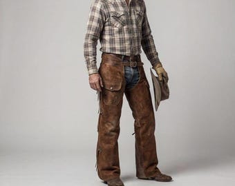 Vintage Brown Leather Fringe Chaps – Western Cowboy Ranch Wear