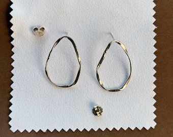 Wavy Oval Hoop Earrings in Sterling Silver, Irregular Organic Shape