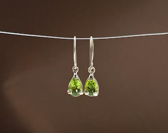Peridot Earrings, Sterling Silver Teardrop Drops, August Birthstone