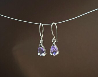 Amethyst Earrings, Sterling Silver Teardrop Drops, February Birthstone