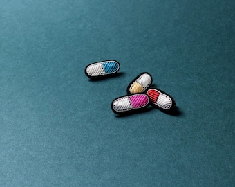 Gift for Her Capsule Pill Brooch, Handmade Metal Embroidery Lapel Pin, Silver Wire Enamel-Style Brooch, Good Luck Charm, Unique Jewelry