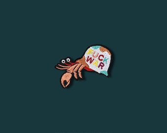 Gift for Friend Peace Hermit Crab Brooch, Anti War Embroidered Pin, Handmade Statement Brooch, Ocean Animal Badge