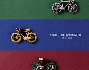 Bicycle Embroidered Pin, Bike Brooch, Handmade Cycling Badge, Metallic Thread Bicycle Pin, Cyclist Gift, Road Bike Accessory