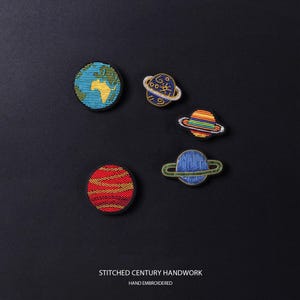 Planet Embroidery Patch Set, Space Planet Patch Collection, Earth Jupiter Neptune Pluto Patch, Handmade Embroidered Badge, Cosmic Gift