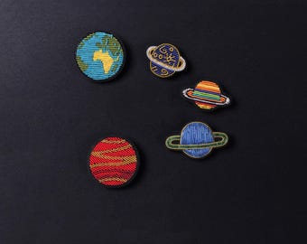 Planet Embroidery Patch Set, Space Planet Patch Collection, Earth Jupiter Neptune Pluto Patch, Handmade Embroidered Badge, Cosmic Gift