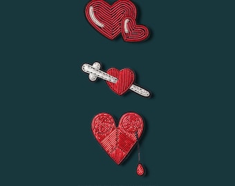 Gift for Her Heart Brooch Handmade Embroidered Pin Romantic Love Badge French Inspired Jacket Lapel Accessory