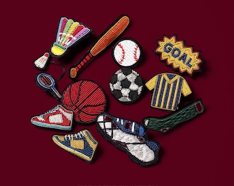 Sports Embroidered Pin Set, Soccer Basketball Baseball Badminton Ski Brooch Collection, Athletic Badge Gift for Sports Lovers