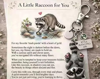 Raccoon Keychain, Motivational Hanging Charm, Animal Bag Accessory, Gift for Friend