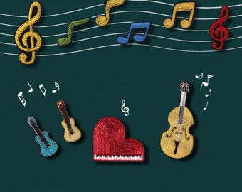 Gift for Music Lovers Embroidered Brooch Guitar Pin Music Lapel Pin Handmade Instrument Badge Musician Gift