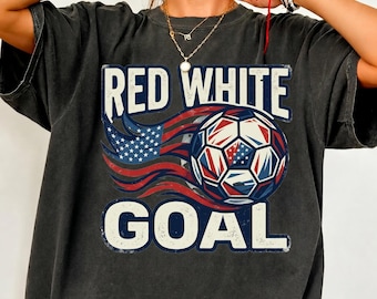 Camiseta da Seleção Americana de Futebol para a Copa do Mundo de 2026, com estampa da bandeira americana, gol em vermelho e branco, presente patriótico para fãs de futebol, camiseta para o dia do jogo da Copa do Mundo dos EUA.