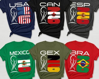 Camiseta de Futebol da Copa do Mundo de 2026, Moletom com as Bandeiras dos EUA, Brasil e México, Camiseta Personalizada de Futebol por País, Presente para o Dia do Jogo, Torneio FIFA, Adulto e Juvenil