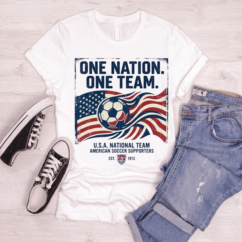 2026 World Cup Shirt, One Nation One Team USA Soccer Tee, American Flag Football Fan Gift, Retro USA Soccer Supporter Shirt image 1