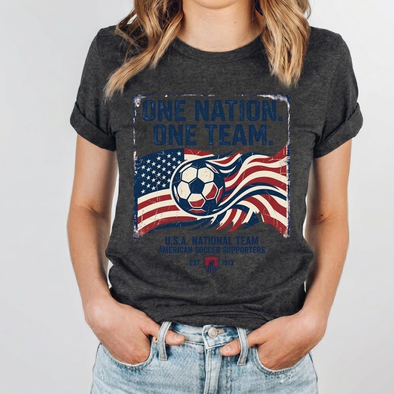 2026 World Cup Shirt, One Nation One Team USA Soccer Tee, American Flag Football Fan Gift, Retro USA Soccer Supporter Shirt image 2